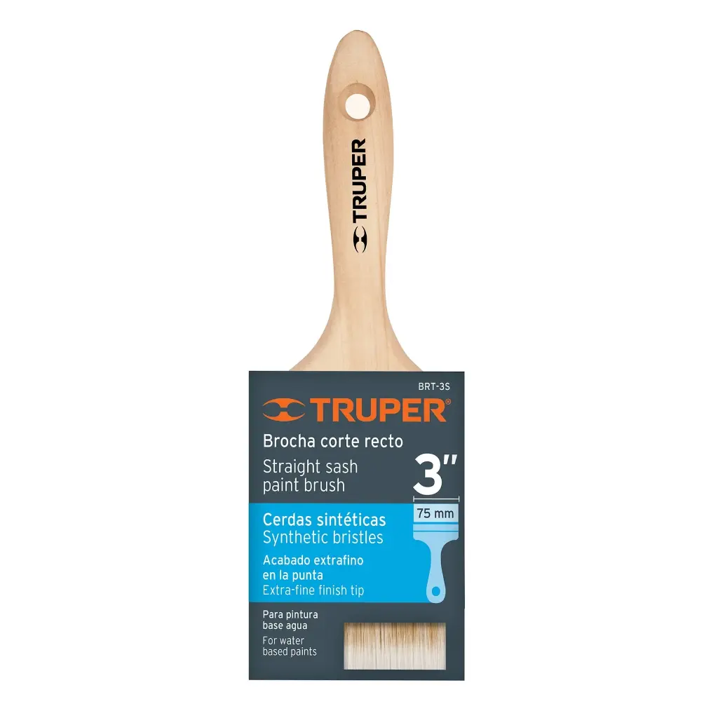 Brocha cerdas sintéticas 3' corte recto, mango de madera