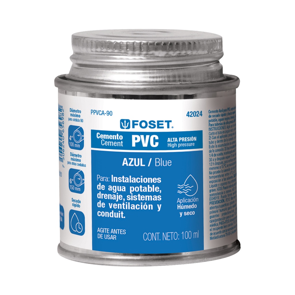 Cemento p/PVC, azul, alta presión, lata 90ml, FOSET