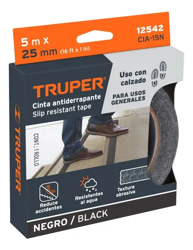 Rollo de 5 m de cinta antiderrapante negra 25mm con abrasivo