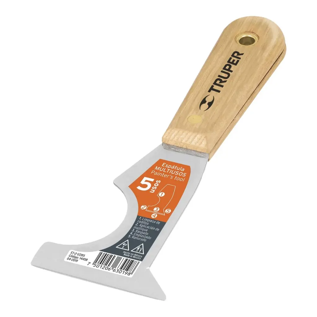 Espátula 2-1/2' de 5 usos con mango de madera, Truper