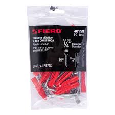 Kit de 20 taquetes 3/8' con pijas #12 y 1 broca 3/8', Fiero