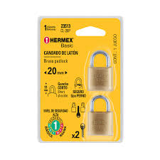 Blíster con 2 candados de latón de 20mm, HERMEX BASIC