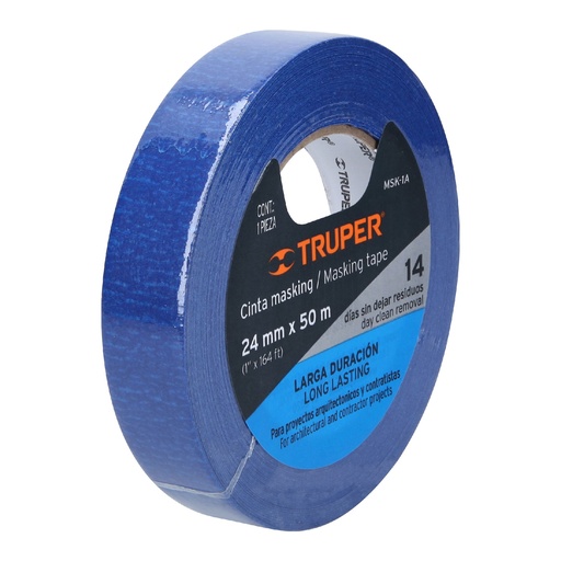 [MSK-1A] Cinta masking tape azul de 1' x 50 m para pintor, Truper