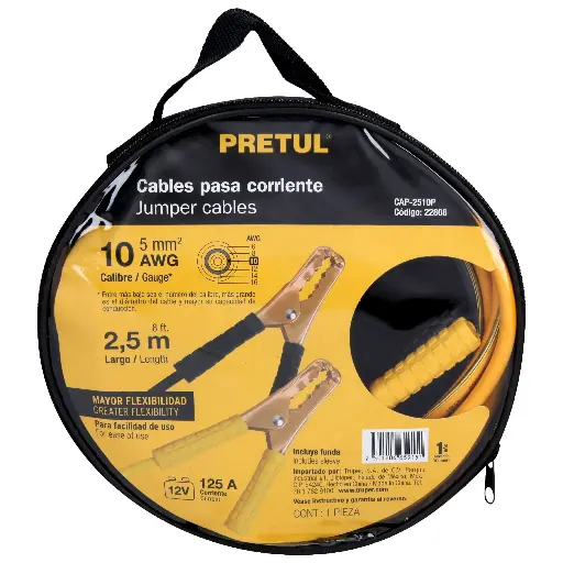 [CAP-2510P] Cables pasa corriente 2.5m, 125 A, 10 AWG, con funda, Pretul