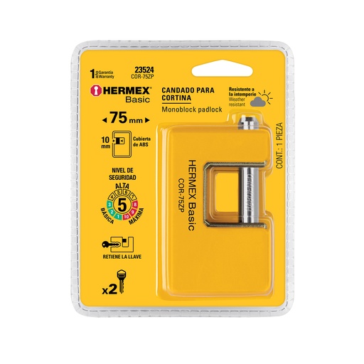 [COR-75ZP] Candado antipalanca 75 mm cuerpo metálico, HERMEX BASIC