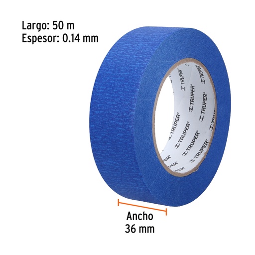 [MSK-1-1/2A] Cinta masking tape azul de 1-1/2' x 50 m para pintor, Truper